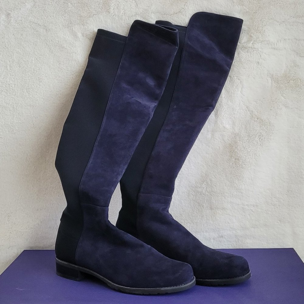 STUART WEITZMAN 5050 OTK BOOTS NAVY SUEDE SIZE 8.5